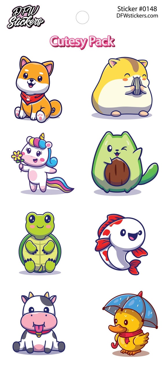 Cute Animal Sticker Pack qty 8 Cute Stickers for Animal Lovers