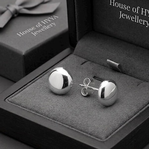 Sterling Silver Dome Studs, 8mm 10mm Chunky Earrings, Lightweight Statement