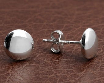 Sterling Silver Button Stud Earrings, Large Round Domed Studs, Minimalist Second Piercing Earrings.