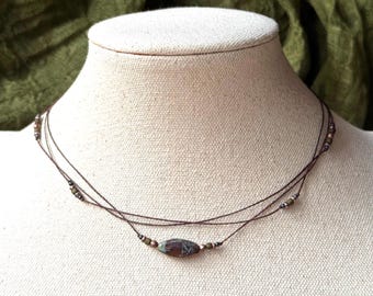 Earthy Woodland Choker • Triple Strand Glass Focal Bead Necklace • Cottagecore Fairy Forest Jewelry