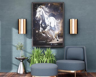 Cosmic White Horse Art Print, Galaxy Fantasy Poster (Digital Download)
