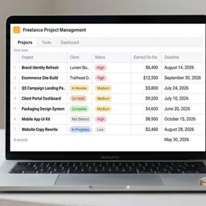 Freelance Project Management Airtable Template | Client Project and Task Tracker | Deadline Dashboard Digital