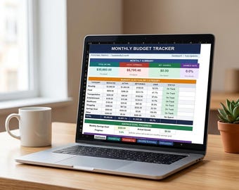 Planificador de presupuesto mensual en Excel y Google Sheets / Planificador de finanzas personales / Registro de ingresos y gastos / Descarga digital