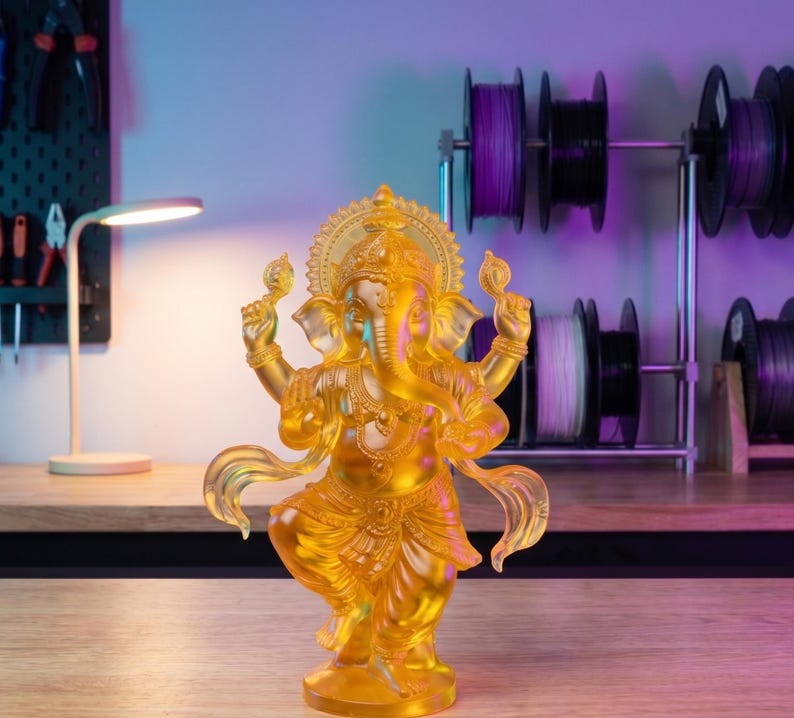 10 Inch Resin Statue: Golden Dancing Ganesha - 3D Printed, Spiritual ...
