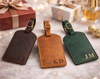 Custom Initials Full Grain Leather luggage tag, luggage Tags Groomsman, Leather luggage tag personalization wedding