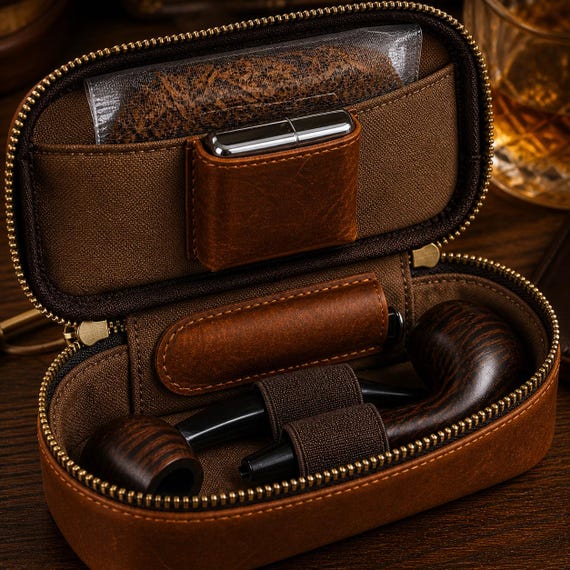Personalized Leather Storage for Pipes, Custome Tobacco Pipe Case Organizer, Smoking Accessories Travel Bag, Gift for Dad, Pipe Smoker Gift