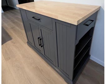 Carrito de cocina con ruedas, cajones, armario de almacenamiento con ruedas, encimera de madera de caucho, estantes ajustables para comedor y sala de estar.