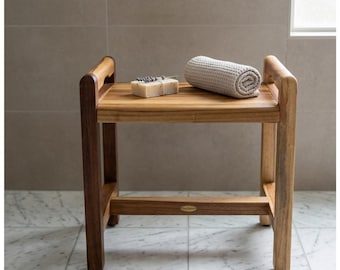 Eleganto 20 Inch Teak Wood Shower Bench Stool, Waterproof Bathroom Seat with Storage Shelf, Shower Chair for Inside Shower