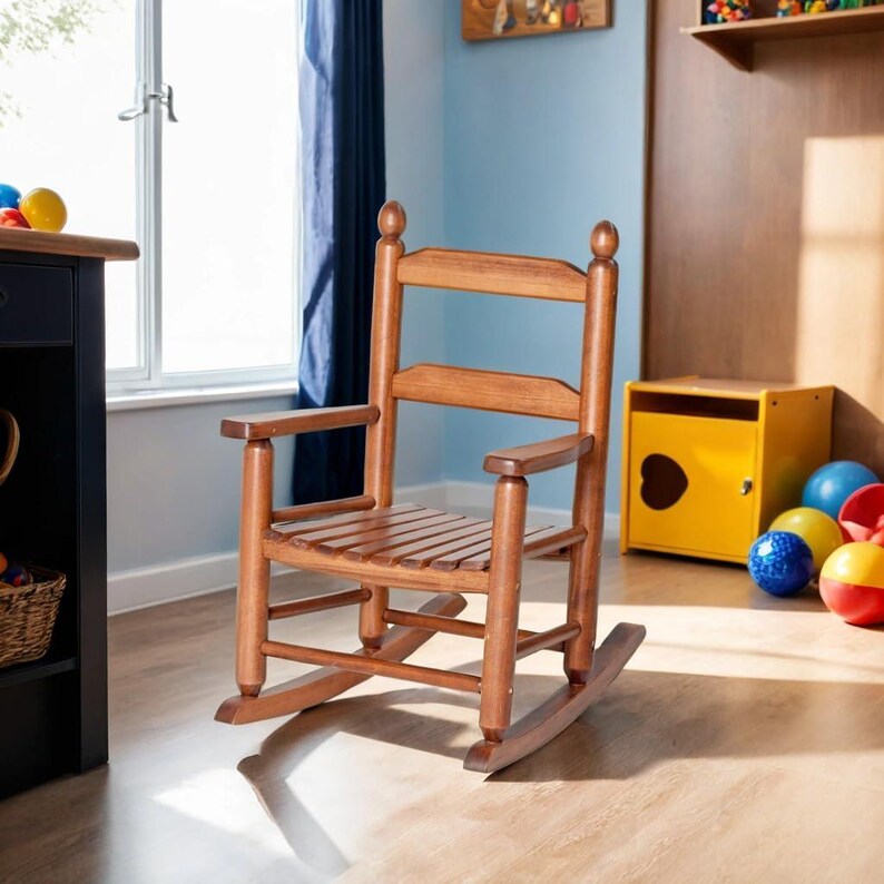 Kids Wooden Rocking Chair, White Toddler Rocker for Ages 3–6, Indoor ...
