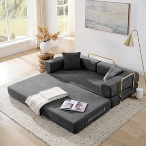 Sofá cama plegable convertible 4 en 1, sofá de suelo de pana de 198 cm con cama extraíble, sofá cama futón modular para sala de estar y dormitorio. Grey