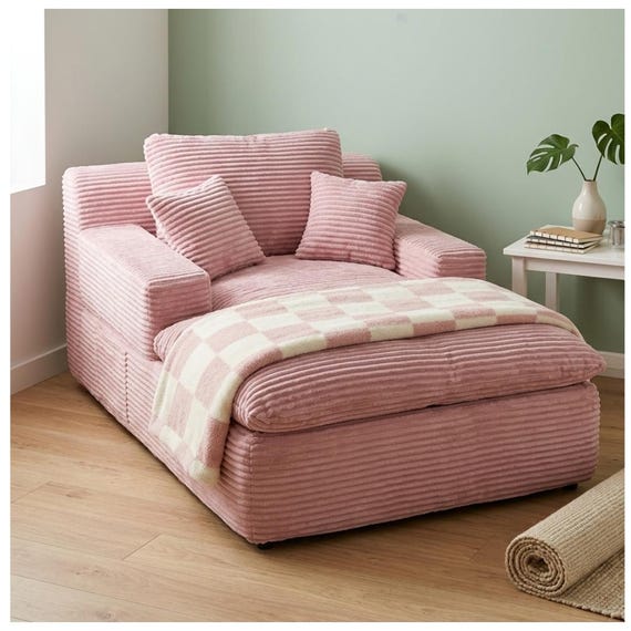 Chaise Lounge Chair Indoor, Convertible Sleeper Sofa Couch with Side Pockets & Pillows, Corduroy Upholstered Sofa Bed for Living Room