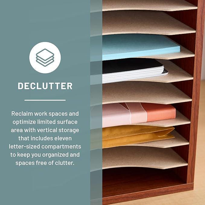 Paper Compartment Wooden Paper Organizer With 11 Adjustable Letter Size Compartments ...