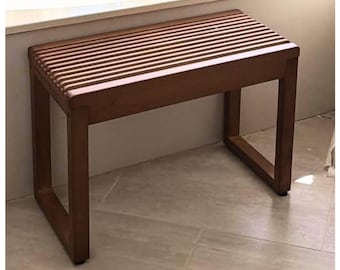 Banco de ducha de teca de 23,6 pulgadas, asiento de baño de madera resistente de 500 libras, taburete de ducha tipo spa para afeitarse las piernas, banco de ducha para adultos mayores.