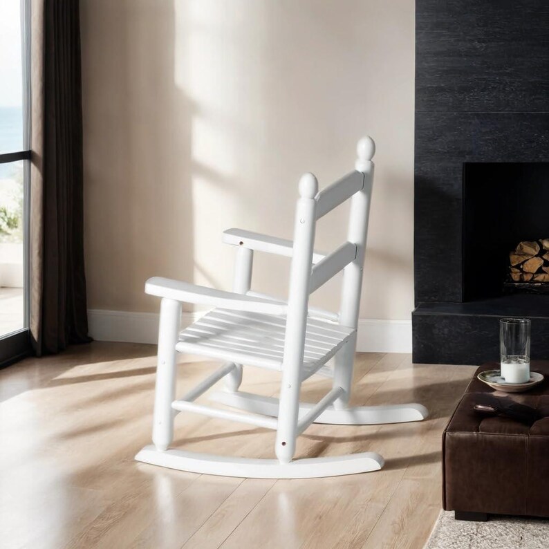 Kids Wooden Rocking Chair, White Toddler Rocker for Ages 3–6, Indoor ...