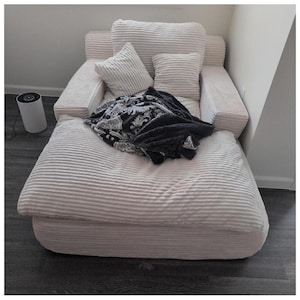 63'' Convertible Chaise Lounge Chair, Corduroy Sleeper Sofa Bed with Pillows & Side Pockets, Oversized Couch for Living Room Bedroom