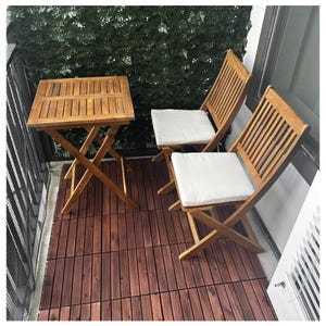 3 Piece Folding Patio Bistro Set, Acacia Wood Table & 2 Chairs, Outdoor Garden Balcony Deck Furniture, Foldable Bistro Set