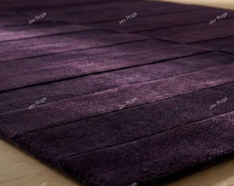 Alfombra de lana tejida a mano / Alfombra moderna de rayas moradas