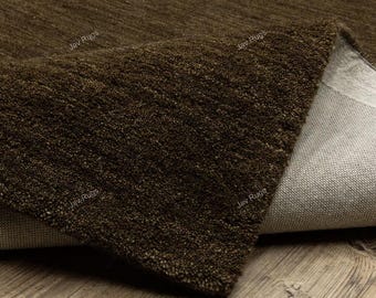 Hand Tufted Wool Area Rug | Solid Dark Chocolate Brown, 0.5" Pile