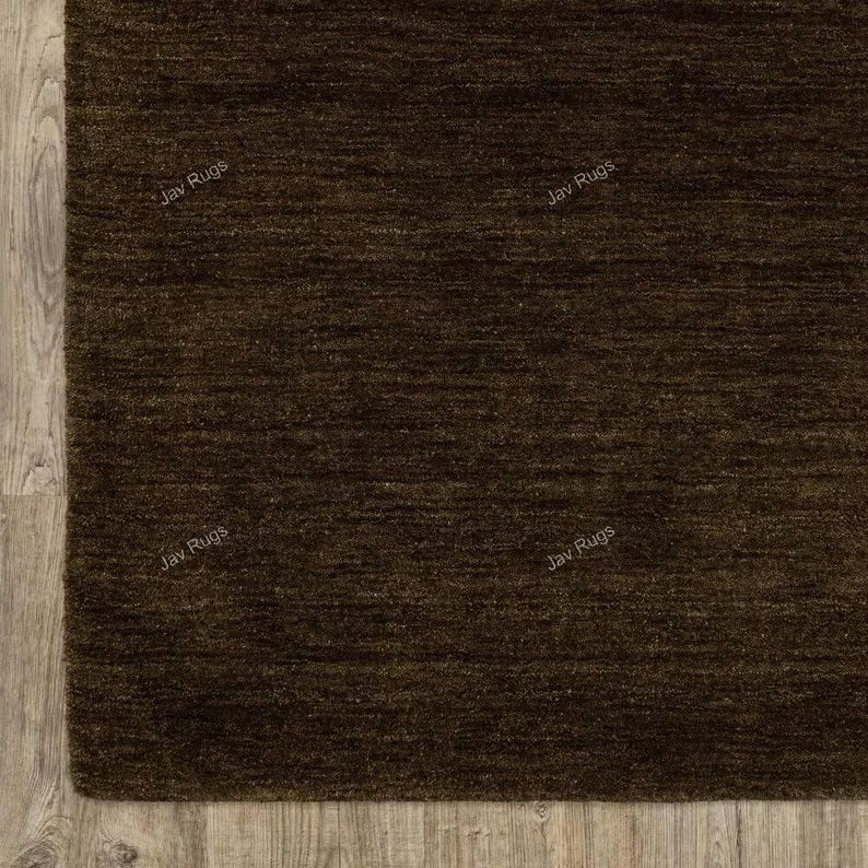 Brown Area Rug Texture Hand Tufted Wool Area Rug | Solid Dark Chocolate Brown, 0.5