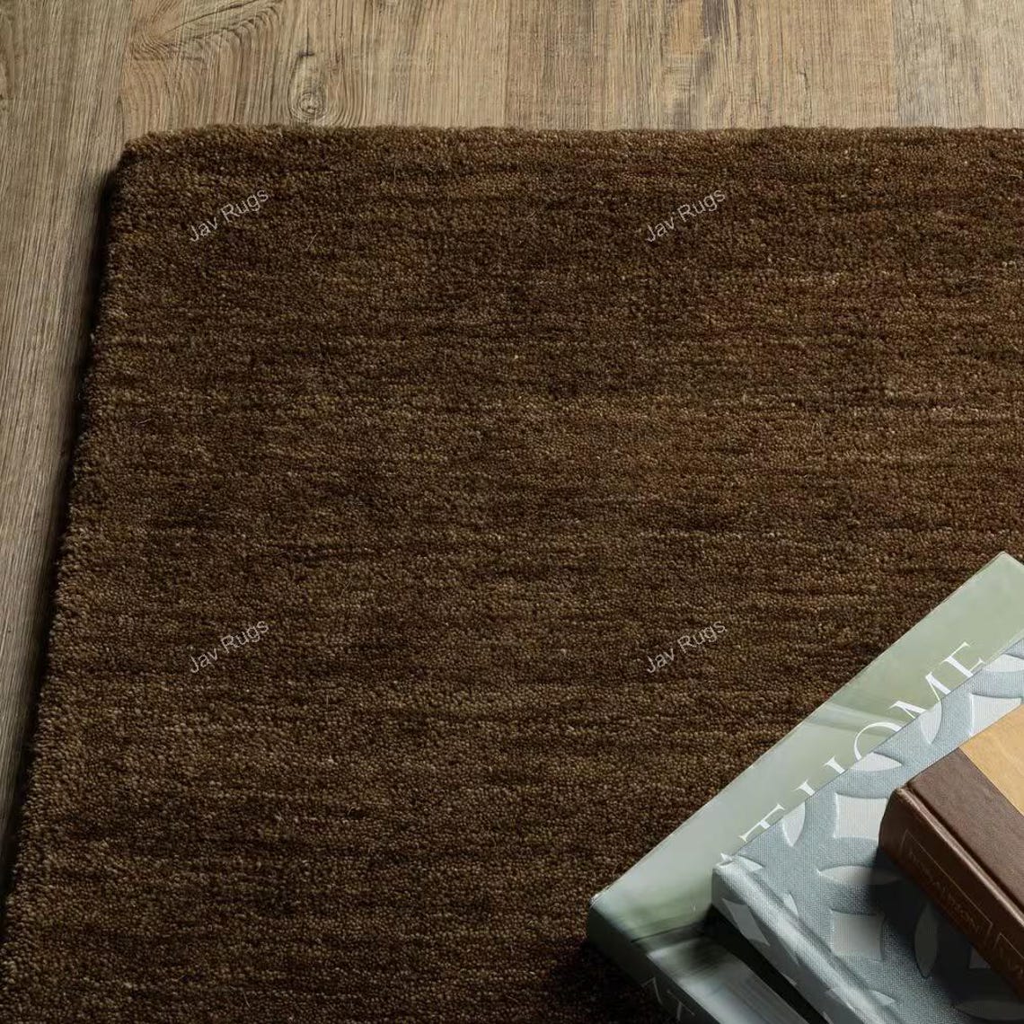 Hand Tufted Wool Area Rug | Solid Dark Chocolate Brown, 0.5