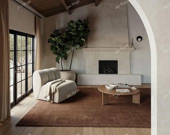 Hand Tufted Wool Rug | Solid Dark Brown, Cut Pile