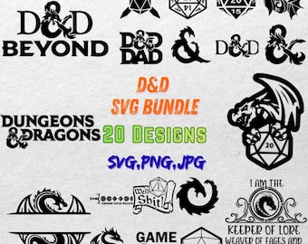 Dungeons and Dragons SVG Bundle – Arcane Realms Codex – Fantasy RPG Symbols – Dice, Dragons & Magic – Top SVG Pack – 20 Designs