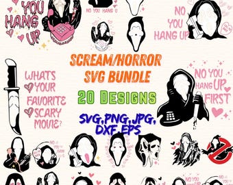 Scream SVG Bundle – Midnight Caller Collection – You Hang Up First Quotes – Horror Movie SVG Pack – 20 Spooky Designs for cricut and vinyl