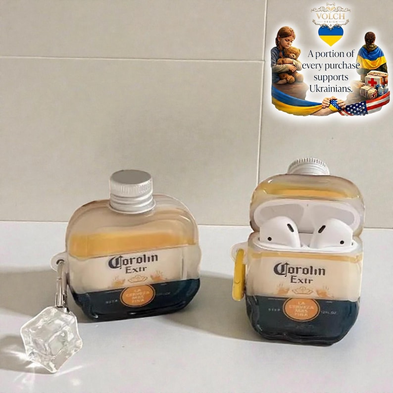 Bottle-Style 3D Silicone AirPods Case with Ice Cube Pendant image 4