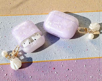 Holographic AirPods Case with Charm, Glitter AirPods Pro 2/1/3/4 Cover, Cute Pearl Keychain Case, Protective Sparkle AirPods Case