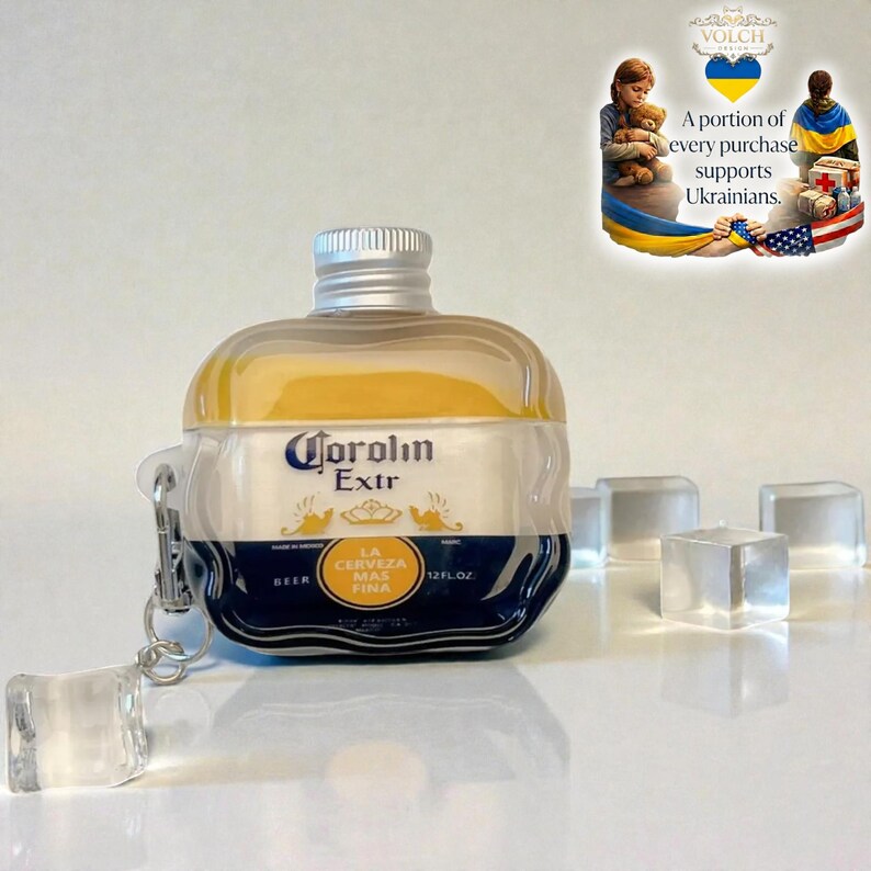 Bottle-Style 3D Silicone AirPods Case with Ice Cube Pendant image 3