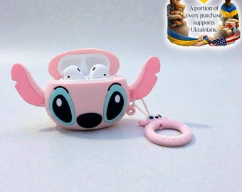 Pink Alien Silicone Earbuds Case | Protective Cover with Keychain