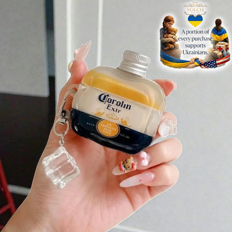 Bottle-Style 3D Silicone AirPods Case with Ice Cube Pendant image 6