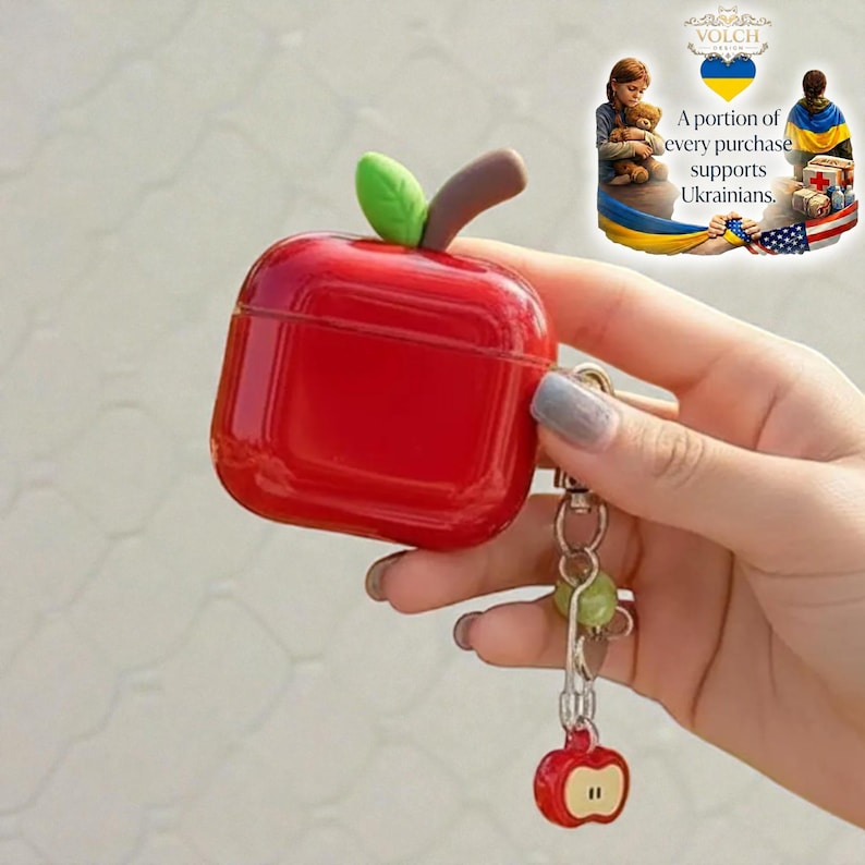 Red Apple AirPods Case | Silicone Protective Cover image 1