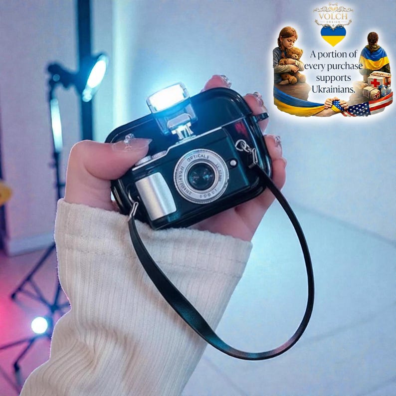 Vintage Camera Style AirPods Case – Retro Protective Cover with Wrist Strap image 1