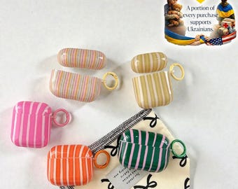 Colorful Striped AirPods Case with Keyring – Protective AirPods Cover