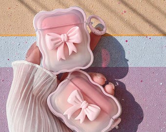 Cute Bow AirPods Case – Pastel Silicone Protective Cover with Keychain (Fits AirPods 1 / 2 / 3 / 4 / Pro / Pro 2 / Pro 3)