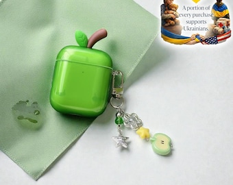 Green Apple Earbuds Case | Silicone Protective Cover with Keyring