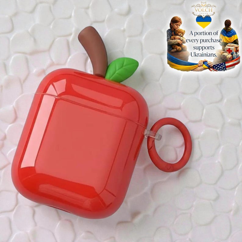 Red Apple AirPods Case | Silicone Protective Cover image 2