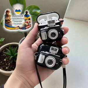 Vintage Camera Style AirPods Case – Retro Protective Cover with Wrist Strap image 2