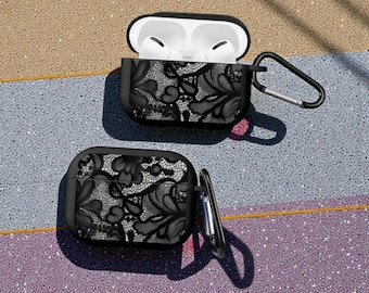 Lace Floral AirPods Case – Decorative Cover with Carabiner | Elegant Gift for Her