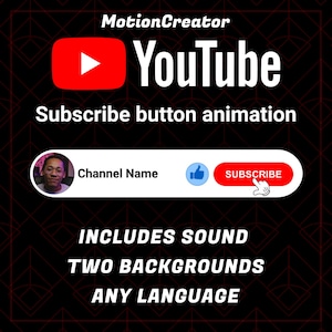 Animación de suscripción de YouTube personalizada con notificación de me gusta y campana, introducción de video personalizada