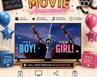 Gender Reveal Movie for TV & Projector, Personalized Storybook Reveal Video, Baby Reveal Party Film
