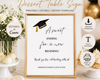 Graduation Dessert Table Sign, Editable Canva Template, Sweet Ending Sign, Printable Candy Bar Sign, Graduation Party Decor