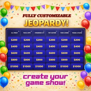Plantilla de juego Jeopardy interactivo / Juego de trivia para navegador / Cuestionario para fiestas y aulas / Preguntas editables / Jeopardy doble - Final