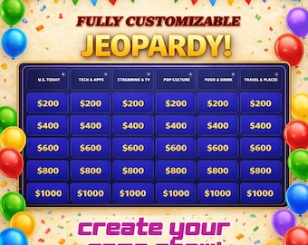 Interactive Jeopardy Game Template | Browser Based Trivia Game | Party & Classroom Quiz | Editable Questions | Double - Final Jeopardy