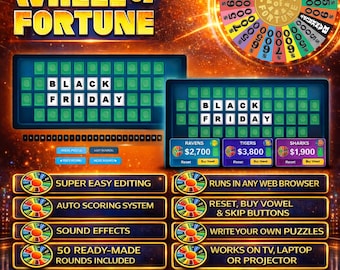 Editable Wheel of Fortune Party Game | Spin the Wheel Trivia Game | No PowerPoint Required Customizable Game | Interactive Game Night