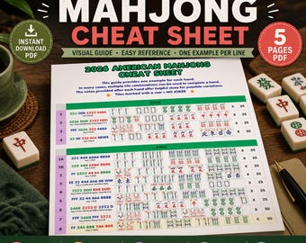 2026 American Mahjong Cheat Sheet Printable, Visual Guide & Hand Examples, Easy Reference for Beginners, NMJL Card Study PDF