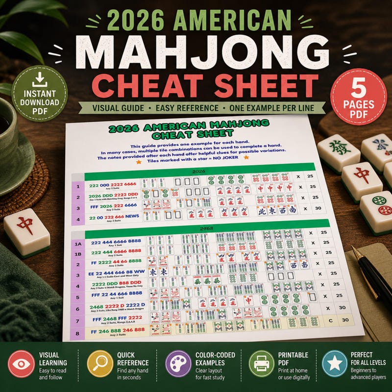 Mahjong Score Card.pdf Printable Mah Jongg Card 2026 - Etsy