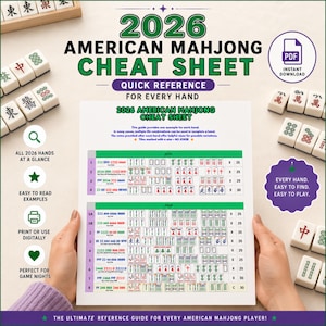 2026 American Mahjong Cheat Sheet do druku, przewodnik wizualny i przykłady rąk, łatwy przewodnik dla początkujących