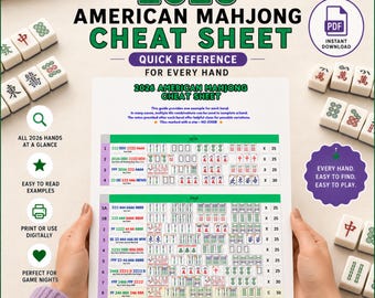 2026 American Mahjong Spickzettel zum Ausdrucken, visuelle Anleitung & Handbeispiele, einfache Referenz für Anfänger